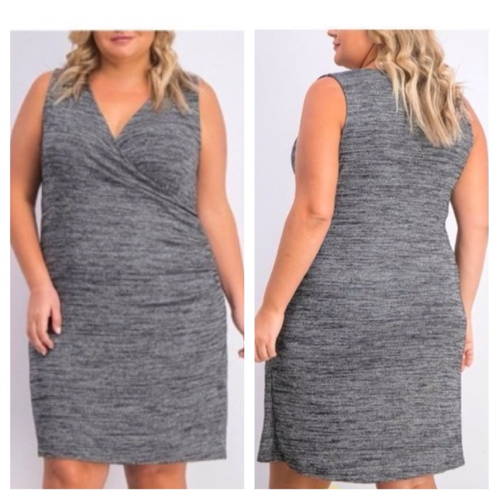 41 Hawthorn Grey Marled Sleeveless Faux Wrap Dress Plus Sz 3X Office Career